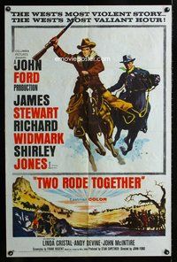 3d945 TWO RODE TOGETHER one-sheet movie poster '60 John Ford, James Stewart & Richard Widmark ride!