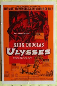 3d946 ULYSSES one-sheet movie poster R60 cool art of Kirk Douglas & sexy Silvana Mangano!