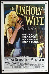 3d948 UNHOLY WIFE one-sheet movie poster '57 art of sexy half-devil half-angel bad girl Diana Dors!