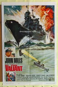3d952 VALIANT one-sheet movie poster '62 John Mills, cool artwork of World War II battleship!