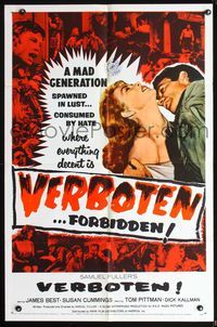 3d955 VERBOTEN style D one-sheet poster '59 Sam Fuller, World War II, where everything is forbidden!