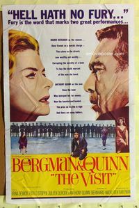 3d959 VISIT one-sheet movie poster '64 Ingrid Bergman wants to kill her lover Anthony Quinn!