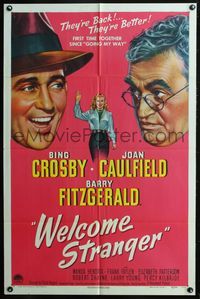 3d971 WELCOME STRANGER style A one-sheet '47 art of Bing Crosby, Joan Caulfield, Barry Fitzgerald