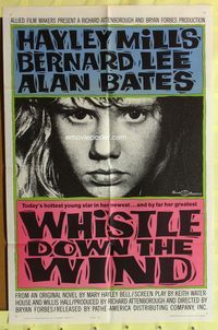 3d977 WHISTLE DOWN THE WIND style A one-sheet '62 Bryan Forbes Bernard Lee, close-up Hayley Mills!