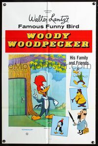 3d983 WOODY WOODPECKER one-sheet movie poster '60s cartoon, great image of Woody & friends!