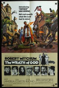 3d984 WRATH OF GOD style A 1sh '72 priest Robert Mitchum is not exactly what the Lord had in mind!