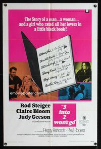3e011 3 INTO 2 WON'T GO one-sheet '69 Rod Steiger, sexy Claire Bloom and her little black book!