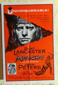 3e032 APACHE one-sheet poster R60s Robert Aldrich, Native American Burt Lancaster & Jean Peters!