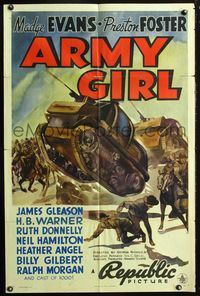 3e040 ARMY GIRL style A 1sh '38 Madge Evans in the military, awesome art of tanks charging w/horses!