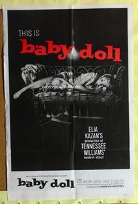 3e045 BABY DOLL one-sheet poster R70 Elia Kazan, classic image of sexy troubled teen Carroll Baker!