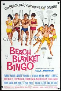 3e062 BEACH BLANKET BINGO one-sheet poster '65 Frankie Avalon & Annette Funicello go sky diving!