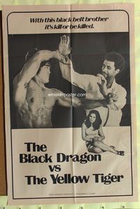 3e080 BLACK DRAGON VS. THE YELLOW TIGER one-sheet '75 cool kung fu image w/ Bruce Lee look-alike!