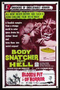 3e088 BODY SNATCHER FROM HELL/BLOODY PIT OF HORROR one-sheet '70s wild foreign horror double-bill!