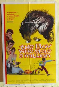 3e091 BOY WHO STOLE A MILLION one-sheet poster '60 Maurice Reyna, wacky art of boy running w/money!