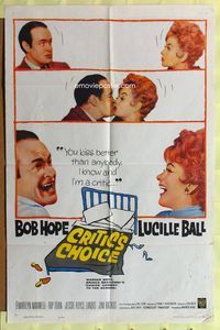 3e140 CRITIC'S CHOICE one-sheet movie poster '63 Bob Hope kisses Lucille Ball!