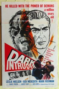 3e150 DARK INTRUDER 1sh '65 he kills with the power of demons a million years old, cool horror art!