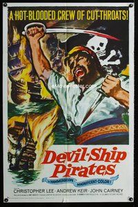 3e178 DEVIL-SHIP PIRATES one-sheet poster '64 a hot-blooded crew of cutthroats, cool pirate artwork!