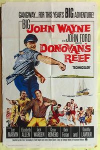 3e188 DONOVAN'S REEF one-sheet '63 John Ford, great art of punching sailor John Wayne & Lee Marvin!