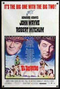 3e206 EL DORADO 1sheet '66 John Wayne, Robert Mitchum, Howard Hawks, the big one with the big two!