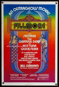3e227 FILLMORE one-sheet poster '72 Grateful Dead, Santana, rock & roll concert, cool Byrd art!