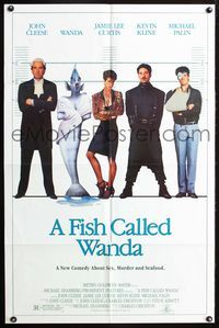3e230 FISH CALLED WANDA one-sheet '88 John Cleese, Jamie Lee Curtis, Kevin Kline, Michael Palin