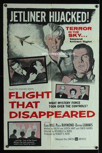 3e239 FLIGHT THAT DISAPPEARED one-sheet '61 wacky sci-fi, terror in the sky beyond known flight!