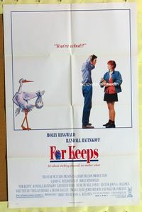 3e242 FOR KEEPS one-sheet movie poster '87 Molly Ringwald & Randall Batinkoff are new parents!