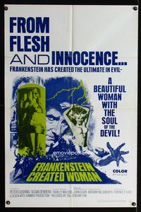 3e246 FRANKENSTEIN CREATED WOMAN 1sheet '67 Peter Cushing, Susan Denberg had the soul of the Devil!