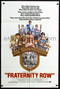 3e247 FRATERNITY ROW one-sheet '77 Peter Fox, Gregory Harrison, wild fraternity artwork by Lettick!