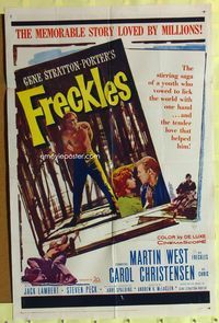 3e248 FRECKLES one-sheet movie poster '60 Martin West, from the novel by Gene Stratton-Porter!