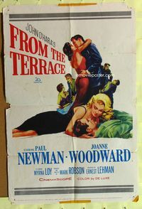 3e256 FROM THE TERRACE one-sheet '60 artwork of Paul Newman & sexy half-dressed Joanne Woodward!