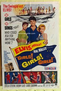 3e269 GIRLS GIRLS GIRLS one-sheet poster '62 Stella Stevens, rock 'n' roll, swingin' Elvis Presley!