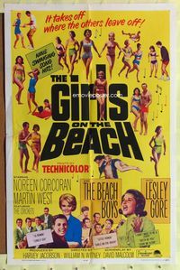3e270 GIRLS ON THE BEACH one-sheet '65 Beach Boys, Lesley Gore, LOTS of sexy babes in bikinis!