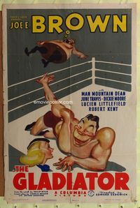 3e272 GLADIATOR one-sheet movie poster '38 Joe E. Brown plays football and is a pro wrestler!