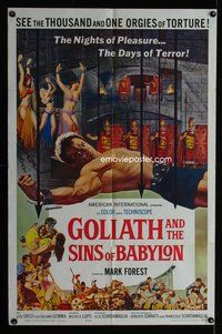 3e282 GOLIATH & THE SINS OF BABYLON 1sheet '64 Maciste, l'Eroe Piu Grande del Mondo, sword & sandal!