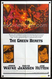 3e289 GREEN BERETS one-sheet poster '68 John Wayne, David Janssen, Jim Hutton, cool Vietnam War art!