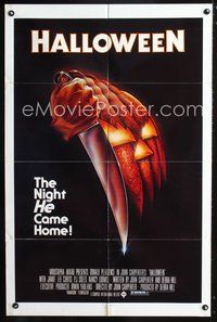 3e295 HALLOWEEN one-sheet movie poster '78 Jamie Lee Curtis classic, great Bob Gleason horror art!