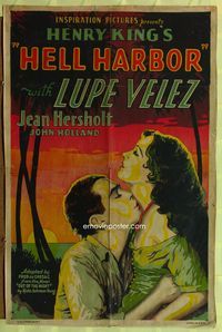 3e308 HELL HARBOR one-sheet poster R37 great romantic artwork of Lupe Velez & Jean Hersholt necking!