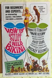 3e325 HOW TO STUFF A WILD BIKINI 1sh '65 Annette Funicello, Buster Keaton, motorcycle & bikini art!