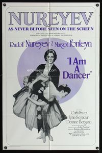 3e330 I AM A DANCER one-sheet poster '72 Rudolf Nureyev, Margot Fonteyn, cool art of dancing couple!