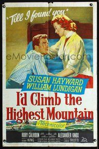 3e333 I'D CLIMB THE HIGHEST MOUNTAIN one-sheet poster '51 art of Susan Hayward & William Lundigan!