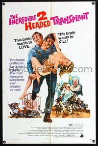 3e339 INCREDIBLE 2 HEADED TRANSPLANT one-sheet '71 one brain wants to love, the other wants to kill!