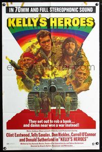 3e362 KELLY'S HEROES 1sheet '70 Clint Eastwood, Telly Savalas, Don Rickles, Donald Sutherland, WWII!