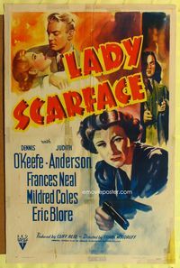 3e370 LADY SCARFACE one-sheet '41 great close up art of master criminal Judith Anderson with gun!