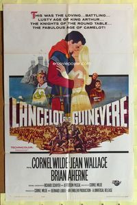 3e373 LANCELOT & GUINEVERE one-sheet '63 Cornel Wilde, great romantic art of title characters!