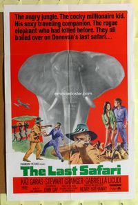 3e377 LAST SAFARI one-sheet poster '67 Stewart Granger in the angry jungle hunting a rogue elephant!