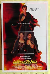 3e385 LICENCE TO KILL one-sheet movie poster '89 Timothy Dalton as James Bond, he's out for revenge!