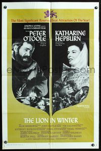 3e390 LION IN WINTER style B 1sheet '68 great images of medieval Katharine Hepburn & Peter O'Toole