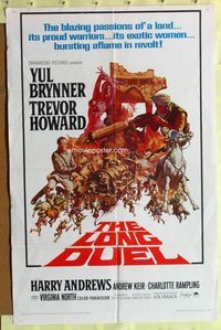 3e399 LONG DUEL one-sheet movie poster '67 Yul Brynner, Trevor Howard, blazing military artwork!