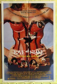 3e400 LOVE AT STAKE one-sheet movie poster '88 sexy wacky image of girl w/corset, witch hunts!